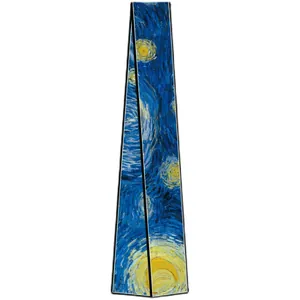 Starry Night oil painting style skinny silk scarf with vibrant blue and yellow brushstrokes
