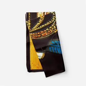 Detailed view of Van Gogh style artistic silk scarf with vibrant abstract painting patterns