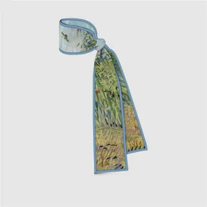 Van Gogh Oil Painting Art Print Satin Scarf For Women Narrow Long Scarf Twilly For Hair Handbag Handle Headband Neck Scarf Accessory