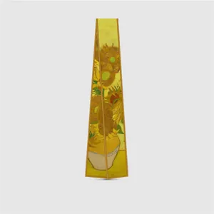 Artistic Van Gogh Sunflower skinny silk scarf headband with vibrant oil painting textures