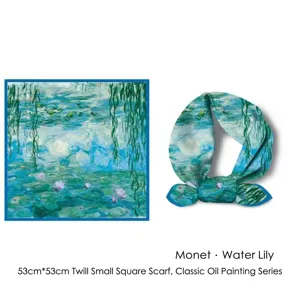 Monet Water Lily silk square scarf in 53cm size featuring Impressionist oil painting