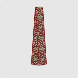 Retro geometric pattern long silk scarf twilly with elegant satin finish in multi-colors
