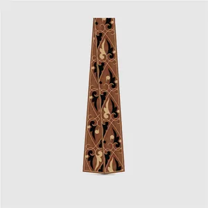 French vintage dark brown Twilly silk scarf with elegant baroque scroll patterns