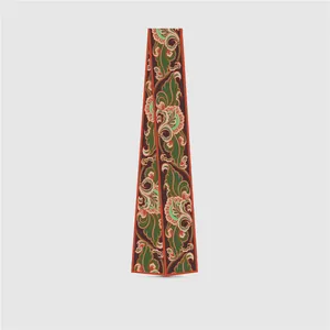 Dunhuang retro floral silk twilly scarf with intricate vintage baroque patterns for women