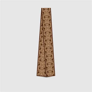 Elegant Dunhuang style silk ribbon scarf in vintage damask pattern with gift box packaging