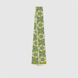 Elegant Dunhuang style green silk skinny scarf with vintage floral patterns for women hair