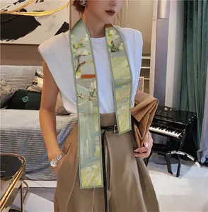 Foulard étroit en soie style peinture à l'huile avec motifs d'amandiers de Van Gogh