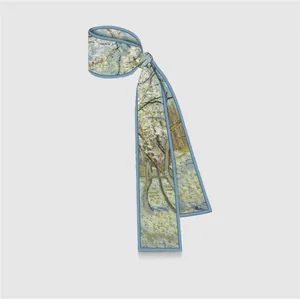 Élégant foulard twilly en soie avec imprimé amandier de Van Gogh pour cheveux ou sac