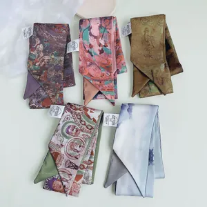 Elegante Satijn Polyester Smalle Twilly Sjaal Voor Vrouwen Bloemen Paisley Calligrafie Gedrukte Haarband Tas Decoratie Lint Lange Sjaal