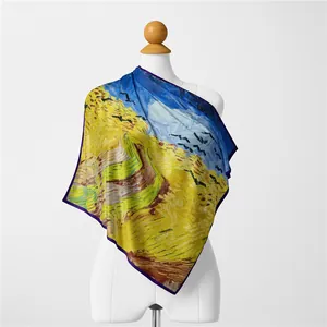 Foulard en soie Van Gogh Champ de blé aux corbeaux avec finition satinée élégante