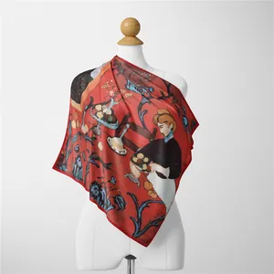 Foulard in seta con stampa artistica Matisse Red Harmony su manichino per un look elegante