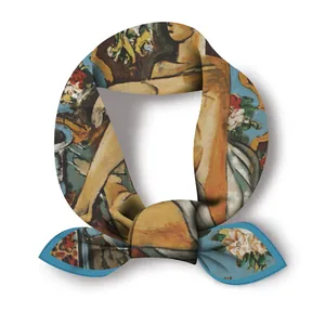 Women's Vintage Oil Painting Artistic Print Small Square Scarf Satin Floral Portrait Silk-Feel Hair Neck Wrap Bandana
