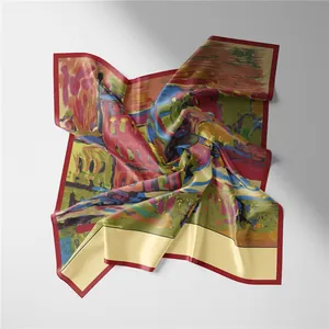 Artistic Van Gogh Red House oil painting silk scarf with rich colors and satin finish