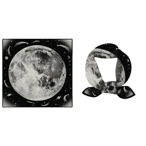Women Vintage Astronomical Starry Sky Moon Pegasus Print Satin Square Scarf Small Silk Like Twill Decorative Headscarf Neckerchief