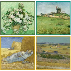 Foulard en soie 53cm avec quatre imprimés de peintures classiques de Van Gogh