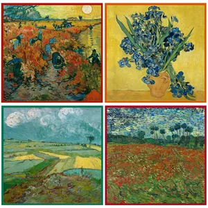 Lot de foulards carrés en soie de 53cm avec imprimés d'art classiques de Van Gogh pour femme