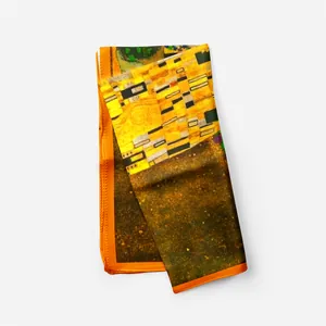 Λεπτομέρεια μεταξωτού μαντηλιού Van Gogh με ηλίανθους και πορτοκαλί περιγράμματα