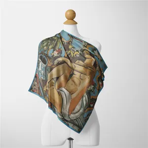Detailed texture of Van Gogh style oil painting silk scarf on a white mannequin