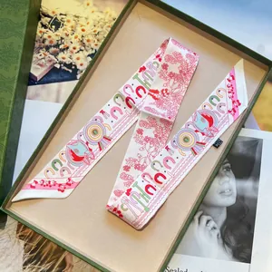 Women's Elegant Botanical Floral Satin Twilly Scarf Small Decorative Streamer For Handbag Hair Band Neck Wrap Jewelry Accessory