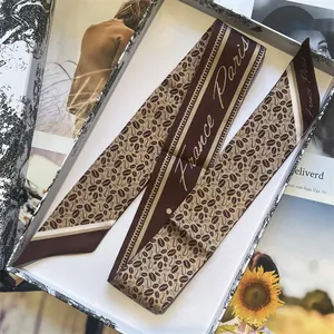 French vintage coffee bean print silk scarf and wristband for elegant hair styling