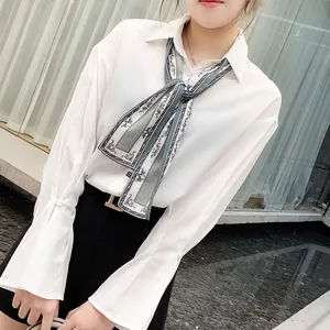 Elegant Satin Skinny Scarf Women Double Layer Printed Narrow Neck Scarf Retro Paisley Floral Pattern Slim Scarf For Daily Office
