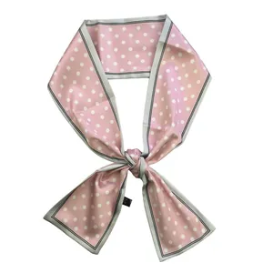 Elegant pink polka dot neck scarf with black border on a clean white background