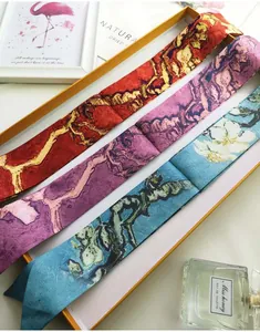 Artistic van Gogh style silk scarves in a luxury orange gift box with oil painting motifs