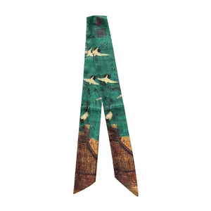 Classic Chinese silk scarf featuring flying cranes and ancient palace architecture