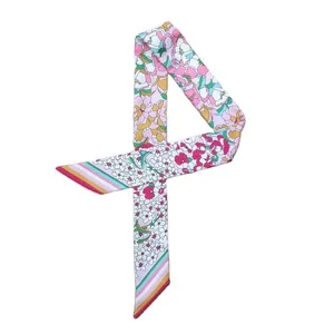 Sciarpa Stretta in Satin con Stampa Floreale da Donna Lungo Twilly per Manico di Borsa Fascia per Capelli Elegante Foulard Collo Accessori