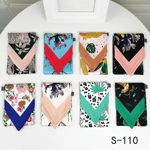 Eight assorted silk-like long scarves with floral and animal prints for women