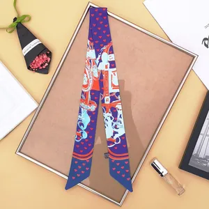 Silk-like twilly scarf with red hearts and horse pattern on a gold frame