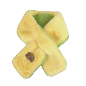 Women Winter Thick Faux Fur Scarf Warm Neck Warmer Crossover Muffler Korean Style Soft Plush Color Block Neck Collar