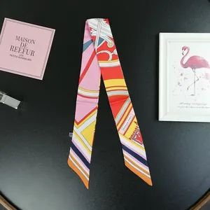 Polka dot twill silk skinny scarf with geometric patterns on a black stylish background