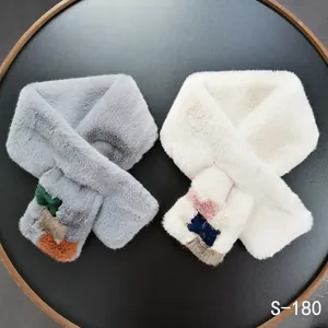 Faux rabbit fur winter neck warmer with stylish contrast color patchwork design