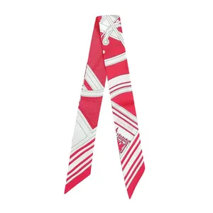 Red and white polka dot silk twilly scarf with elegant Paris-themed pattern