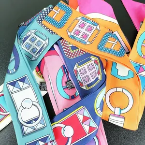 Colorful retro jewelry pattern polyester twilly scarf for handbag handle wraps