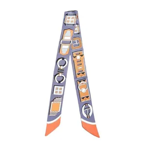 Purple equestrian geometric silk twilly scarf for handbag handle decoration accessory