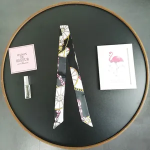 French style twilly silk scarf with vintage carriage print for handbag handle wrap