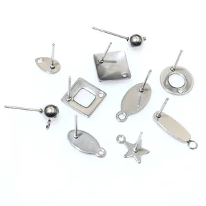 DIY stainless steel geometric earring posts set in square round and star shapes