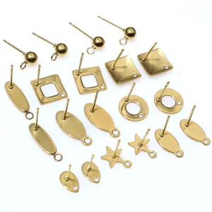 Golden stainless steel geometric stud earring findings in various shapes for DIY jewelry making