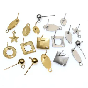 Gold and silver stainless steel geometric stud earring posts for DIY jewelry making