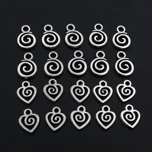 20 ciondoli a spirale in argento tondi e a cuore per accessori per creazione gioielli DIY