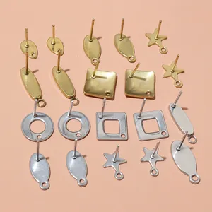Stainless Steel Geometric Earring Posts With Hanging Loop For DIY Jewelry Making Handmade Earring Stud Finding Base Accessories