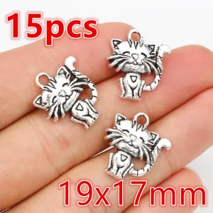 Details von 19x17mm Katzenanhängern aus Legierung für DIY-Schmuckherstellung 15 Stück