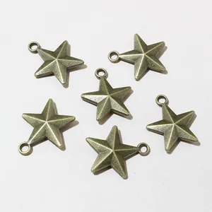 Set of six vintage bronze pentagram star charms with hanging loops for DIY jewelry making