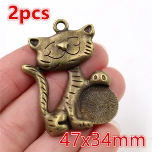 3D-Katzenanhänger aus Legierung in Bronze-Optik für DIY-Schmuck 47x34mm 2er-Set