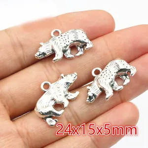 3er-Set Bären-Anhänger aus antiker Silberlegierung für DIY-Schmuck, Größe 24x15x5mm