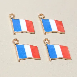 Set of four French flag alloy pendants with blue, white, and red oil drip finish