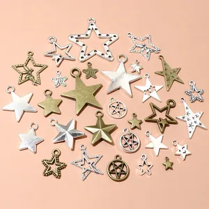 Star shape alloy pendants in gold silver and bronze finishes for DIY jewelry making