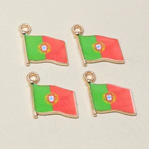 Set of four Portugal flag charms with red and green enamel in gold alloy frames